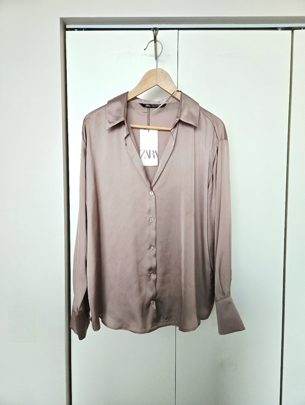 Zara Silken V-Neck Button Blouse
